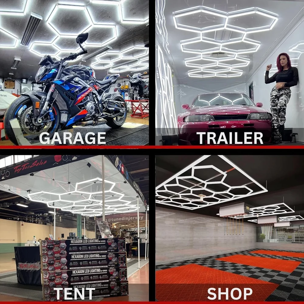 Honingraat Hex Light Hexagon LED-verlichting voor garage Werkplaatsverlichting Autodetail voor wasstraat Schoonheidsstation Kantoor Schip uit de VS