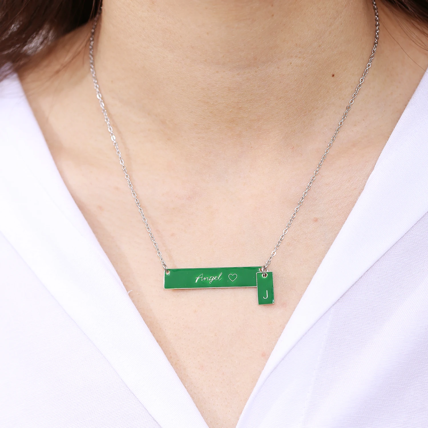 MYDIY Personalized Bar Enamel Name Necklace with Alphabet Pendant Stainless Steel Custom Women Valentine's Day Gift for Her