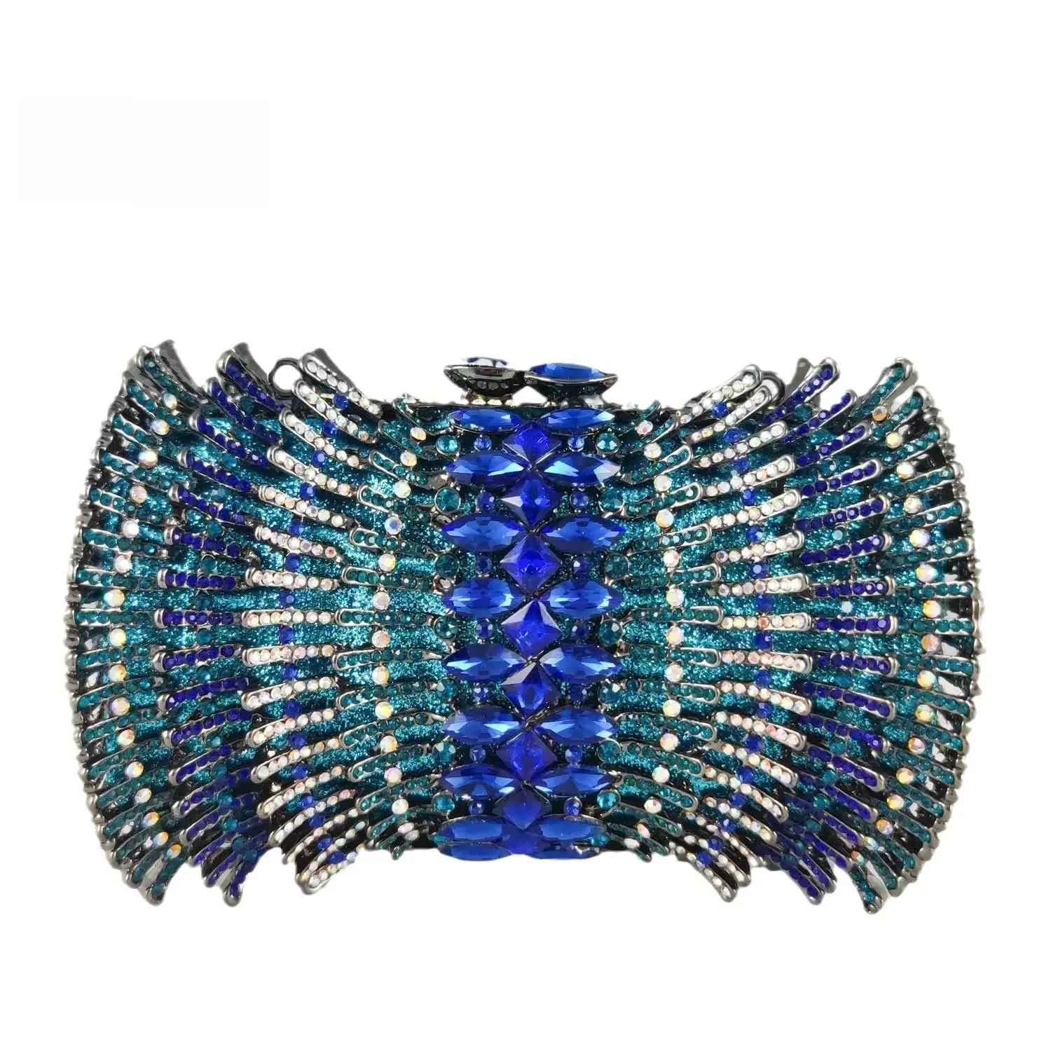 Boutique De FGG granatowy kobiety wieczorowa torba z kryształowym uchwytem formalna strona obiad Rhinestone torebki ślubna torebka z uchwytem — zdjęcie 2