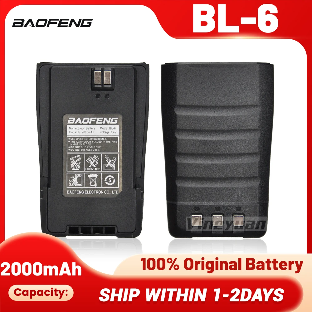 Original Baofeng UV-6 Battery BL-6 2000mAh 7.4V Li-ion Battery for Baofeng UV6 UV-6D Walkie Talkie Rechargeable Battery