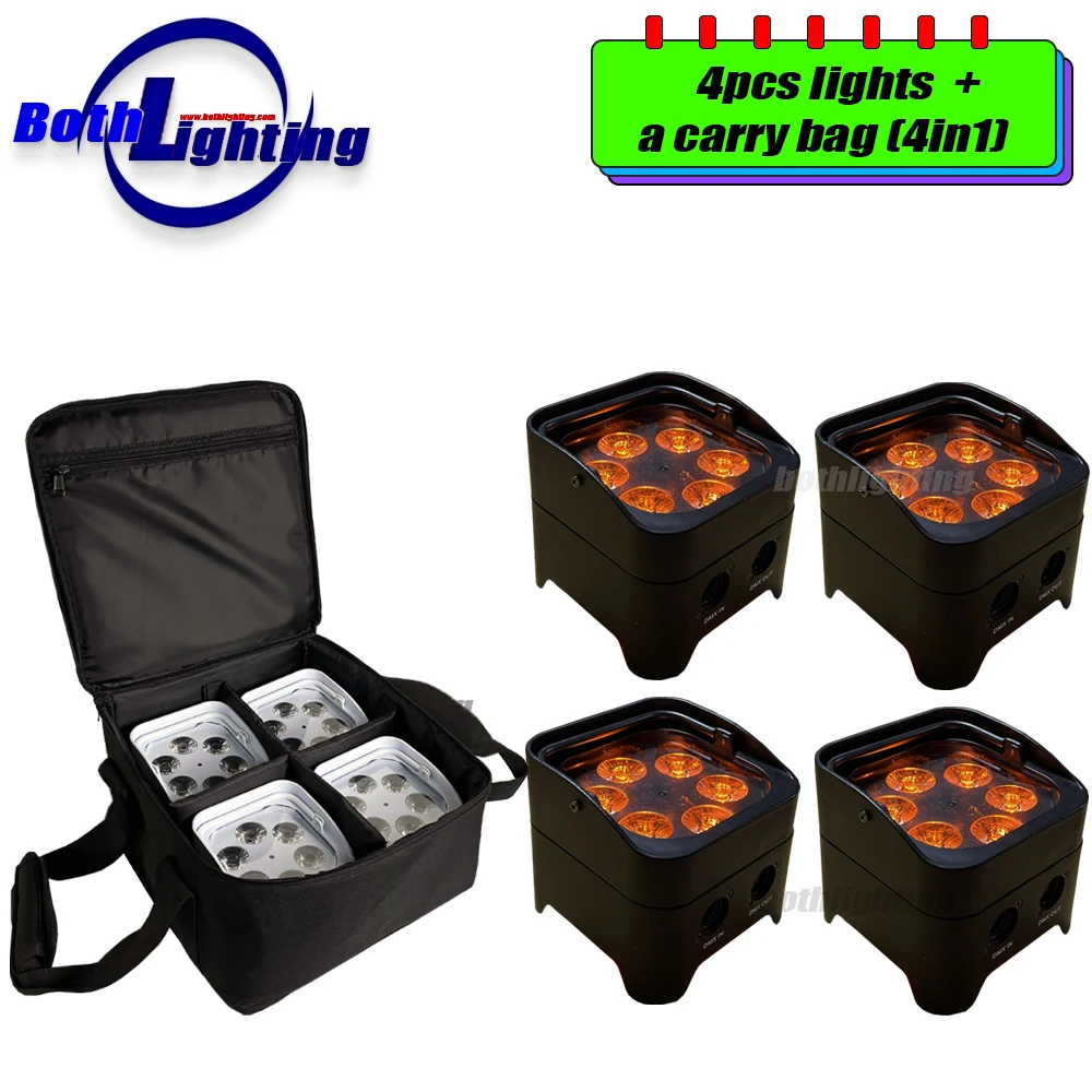 4pcs with a bag 6x18w Mini S6 DJ Freedom Par HEX6 RGBWA UV LED Wireless DMX  Battery Stage Wash Up-Light