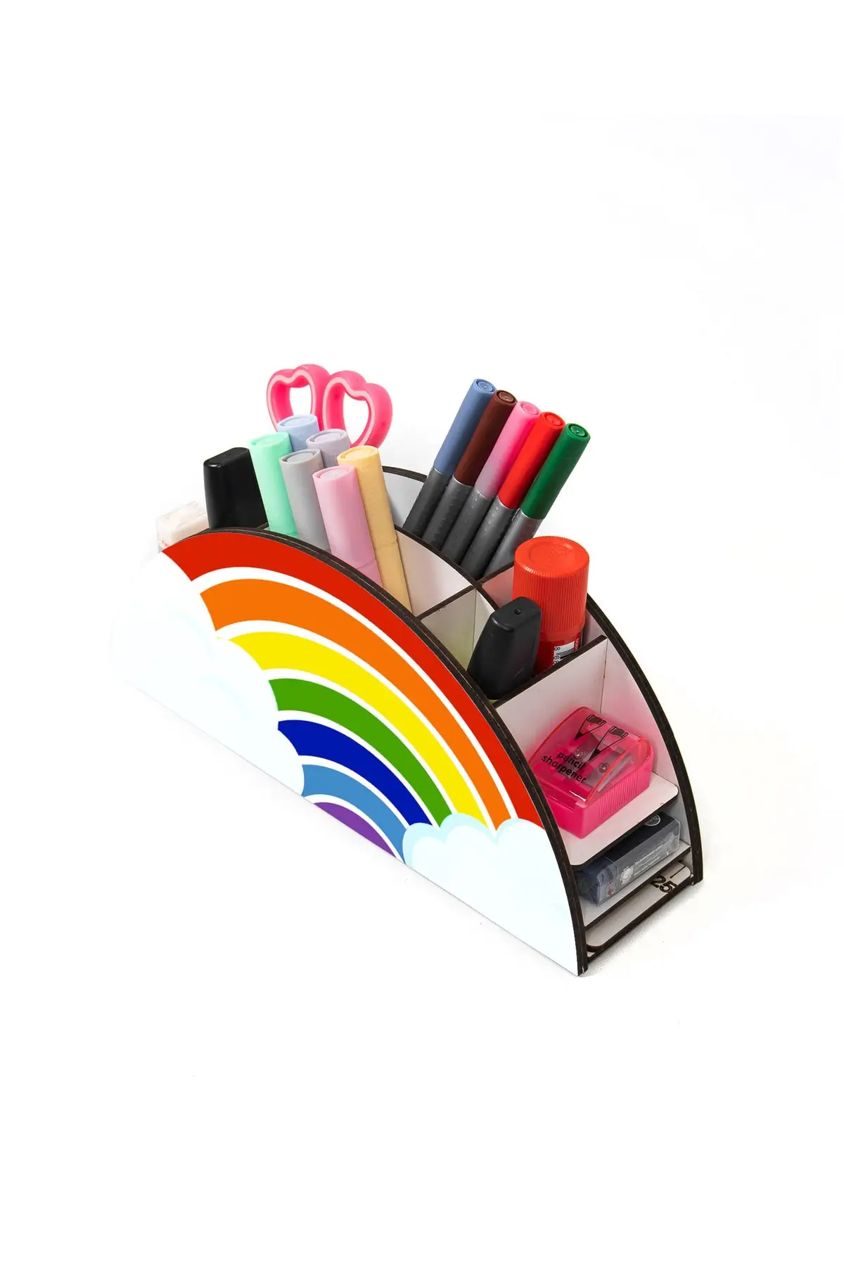 Wooden Desktop Pen Holder For Kids Wooden Cloudy Rainbow Ruler Desktop Pen Holder Organizer Home And Office Supplies Storage