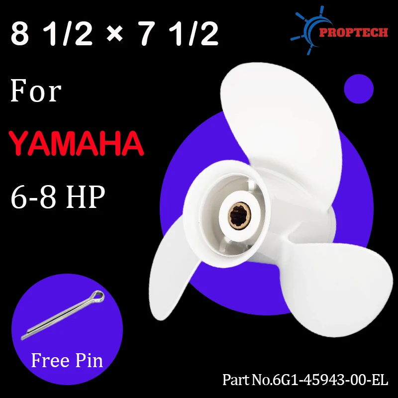 

For Yamaha 6hp 8hp Outboard Propeller 8 1/2*7 1/2 Boat Motor 6G1-45943-00-EL Aluminum Alloy Screw 3 Blade 7 Spline