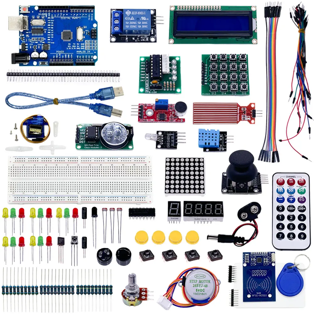 Electronic Starter Learning DIY Kit for arduino UNO R3 Electronic Moudle 830-hole Breadboard 1602 LCD, DHT11 Sensor Upgraded Kit