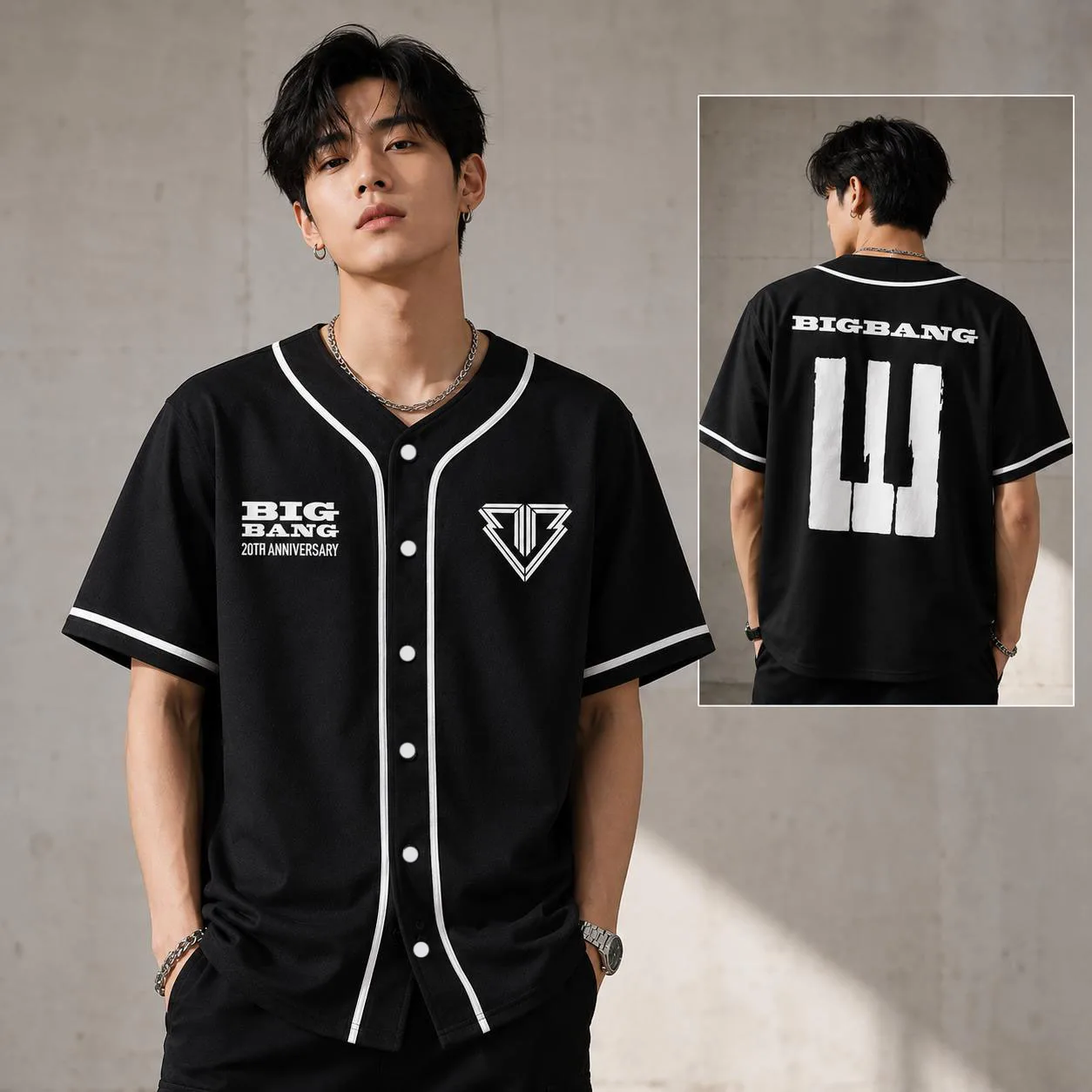 BIGBANG 20th Anniversary Concert Merch Baseball Jersey T-Shirt Unisex Short Sleeve Button Down Tee Kpop Fans Gift Street Tops
