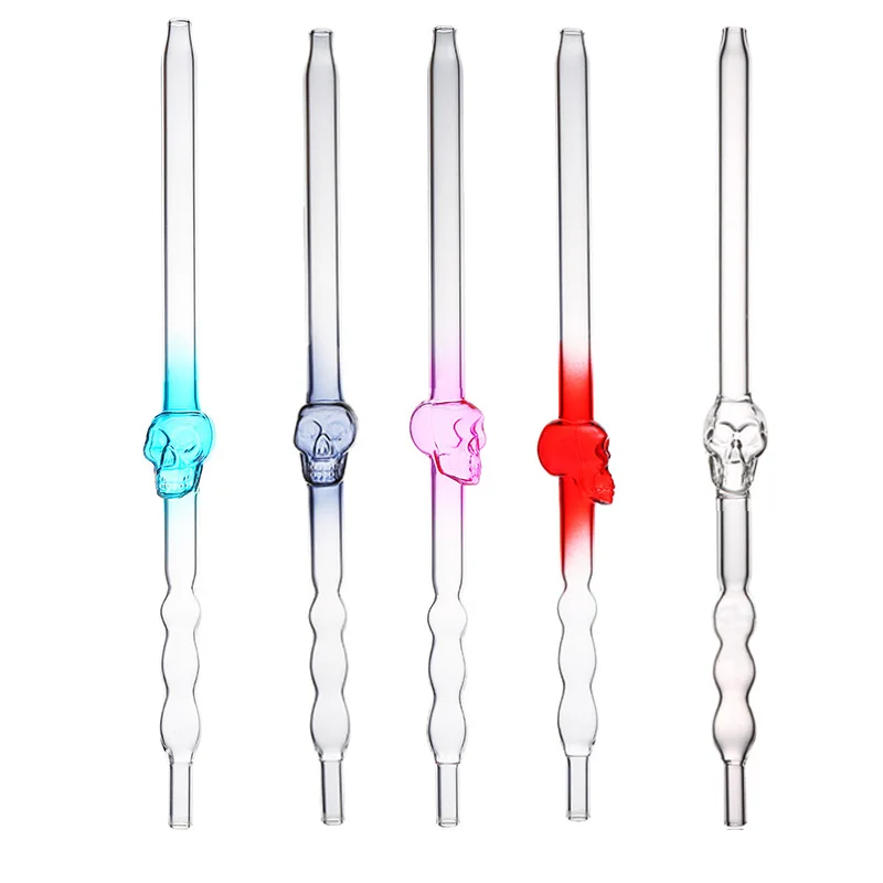 

440MM Length Blue Grey Pink Red Clear Skull Glass Hookah Mouth Piece Shisha Narguile Chicha Accessory Part Dia 13MM Joint Size