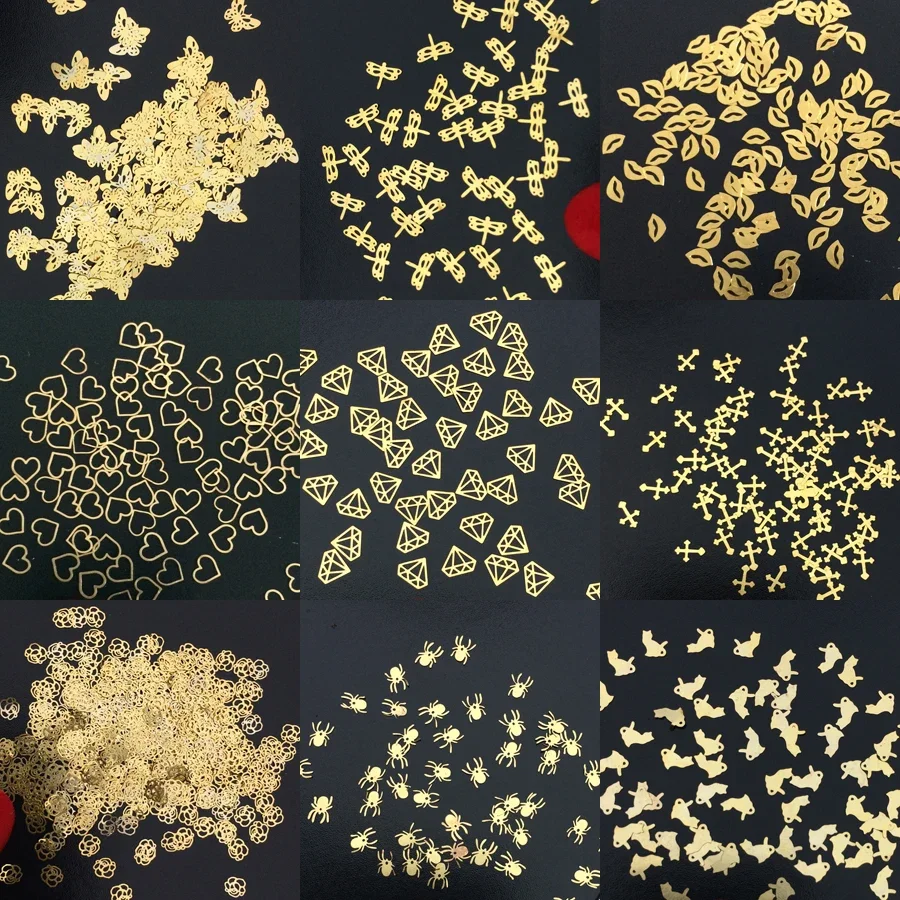 100 sztuk/partia złote metalowe naklejki na paznokcie ultra-cienkie płatki paznokci Bling Rhinestone śliczne 3D ozdoby do paznokci urok Nail Art nity — zdjęcie 2