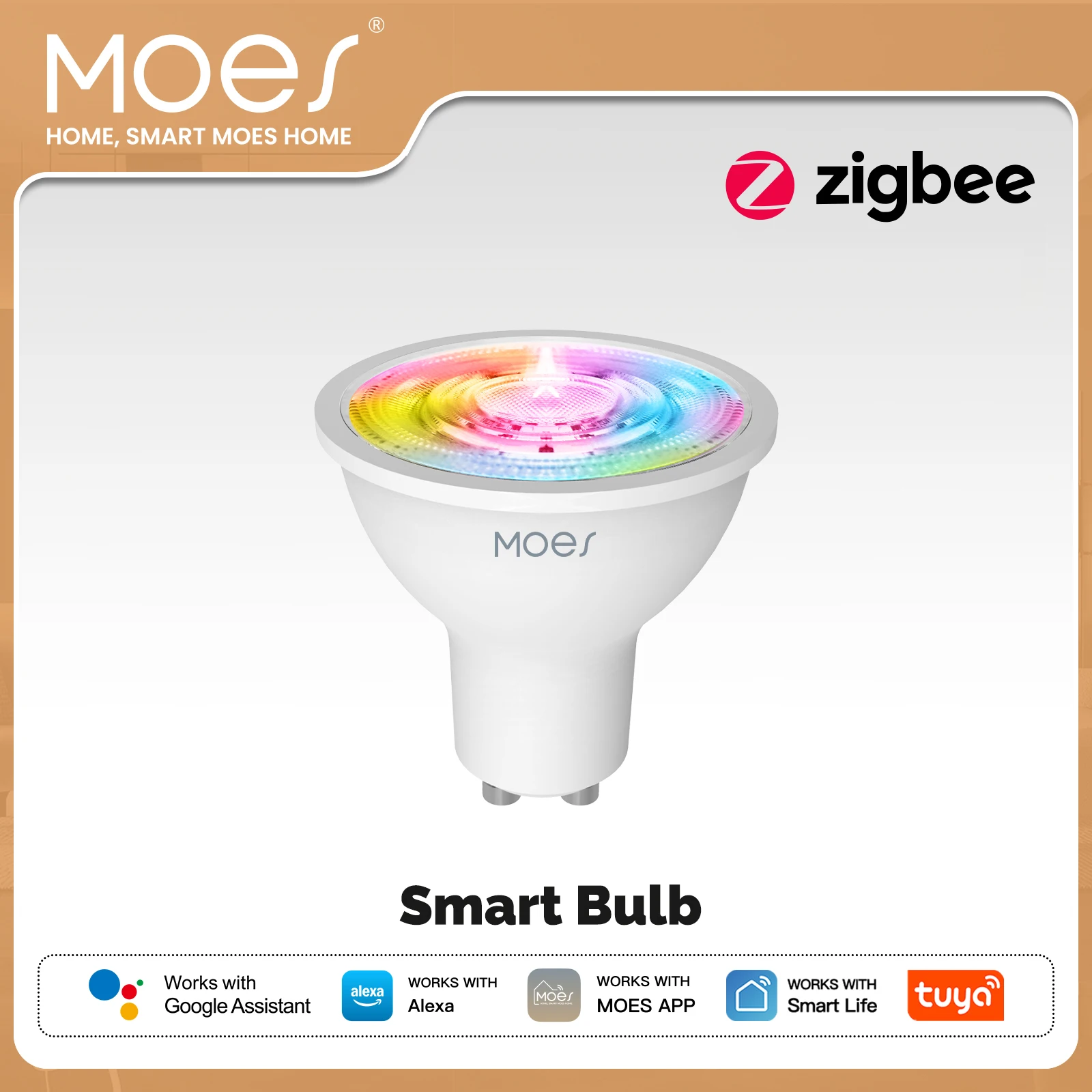 MOES Tuya ZigBee GU10 Smart LED Bulbs RGB C+W White Dimmable Lamps Smart Life APP Control Light Bulbs Voice Alexa/Google