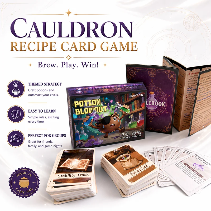Potion Blowout Strategy Card Game for 2-6 Players, Recipe Matching, Cauldron Stability, Potion Cards, Rival Sabotage, Ages 14+