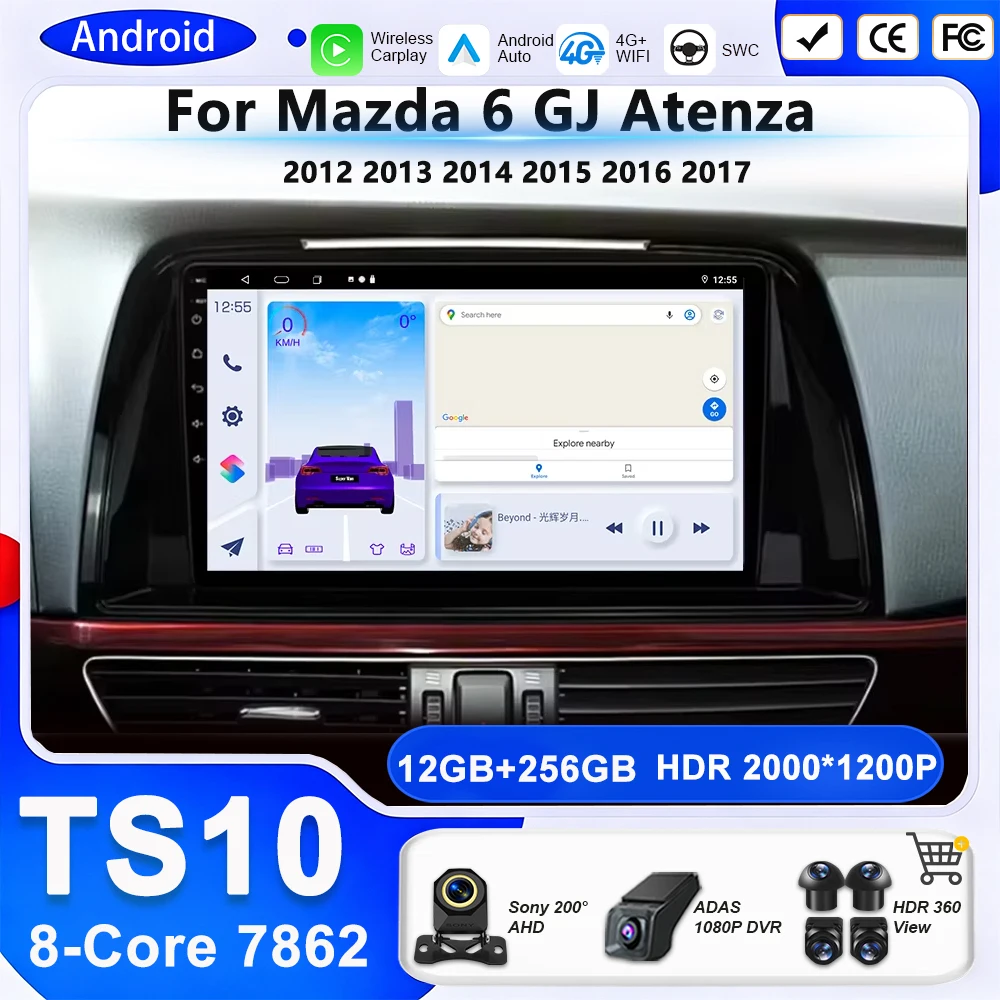 

For Mazda 6 GJ Atenza 2012 2013 2014 2015 2016 2017 Android 16 Carplay Auto Car multimedia Car radio video player GPS Navigation