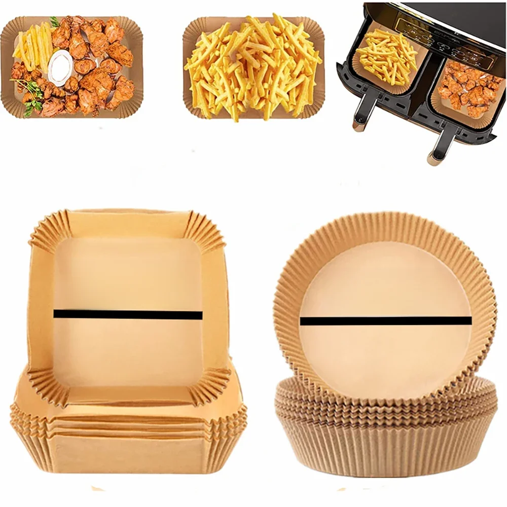 Grande friteuse à Air jetable, revêtement en papier carré antiadhésif, papier de cuisson en parchemin pour la cuisson, panier à la vapeur, 50/100 pièces
