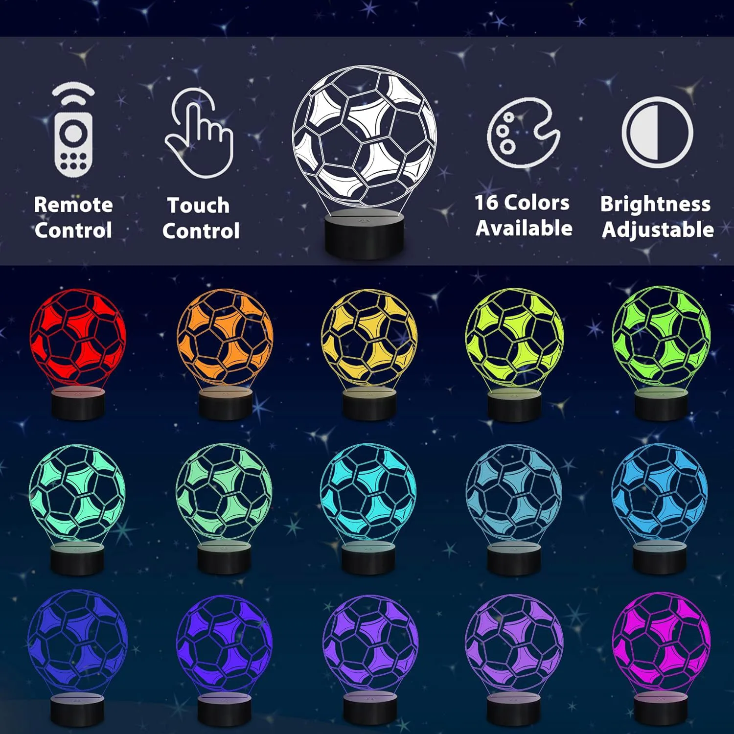 3D Football Illusion Lamp with 16 Color Changing Sport Night Light for Men Teenagers Kids - Unique Birthday Gift Idea