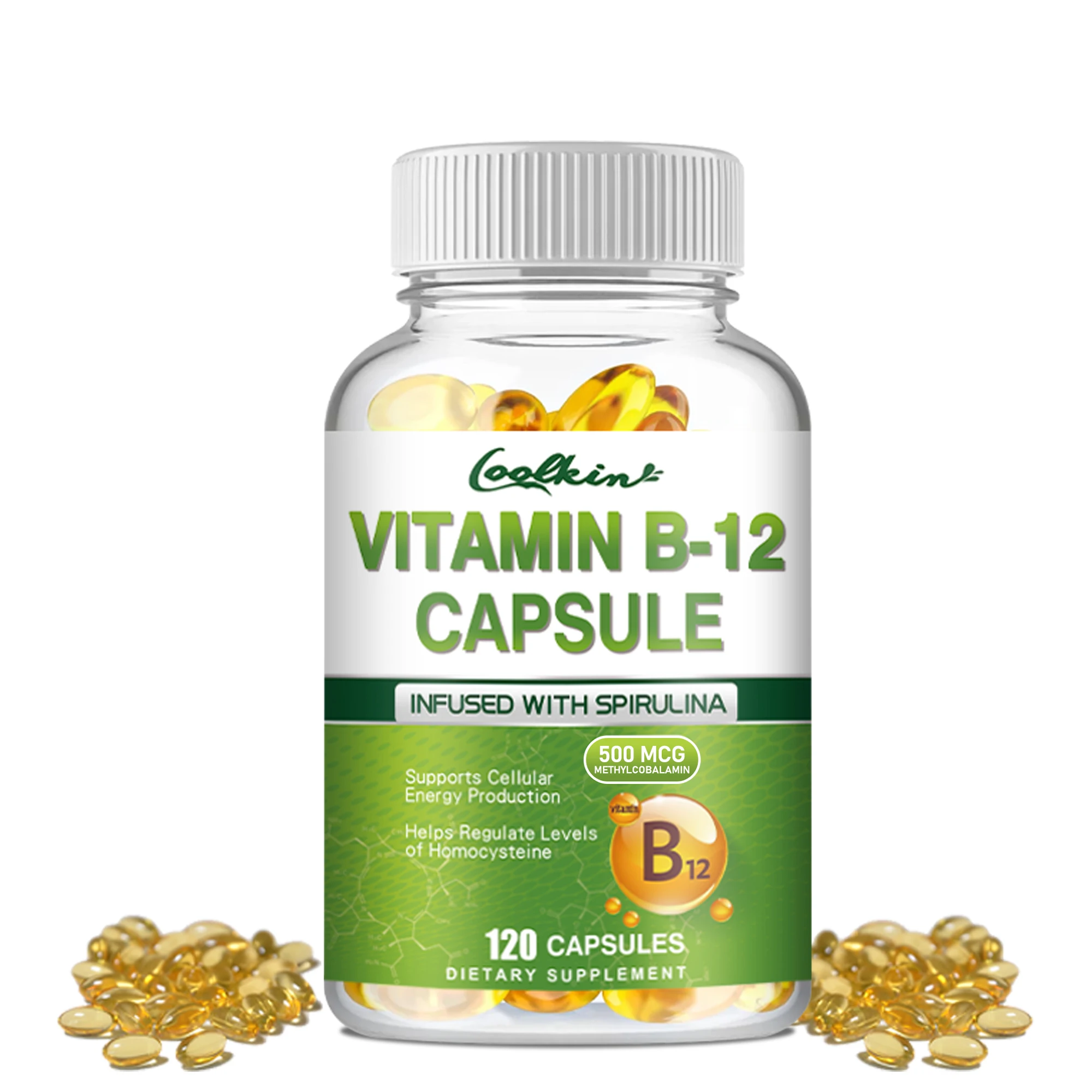 Vitamina B12-apoya el metabolismo energético y el sistema nervioso, bueno para la salud del cerebro y del corazón, 120 cápsulas