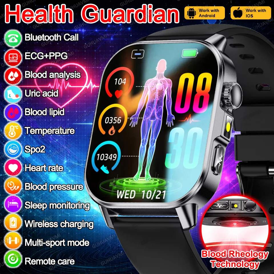 

2026 Health Guardian Smart Watch ECG+PPG Blood Pressure Heart Rate SpO2 Blood Lipid Uric Acid Sleep Bluetooth Call Smartbracelet