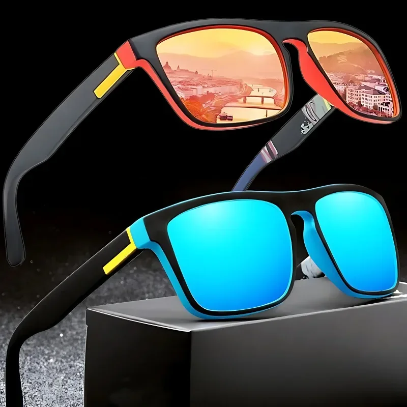 Lunettes de soleil polarisées carrées miroir pour hommes et femmes, lunettes de moto, design classique, mode masculine, nouveau