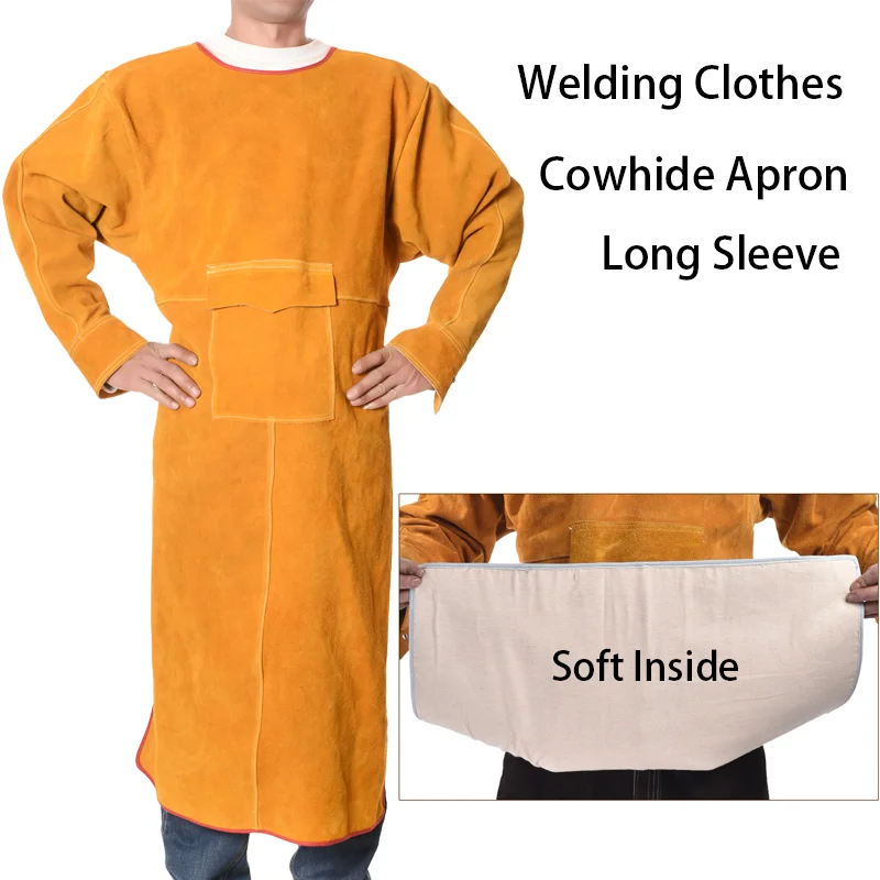 Welding Clothes Long Sleeve Cowhide Apron Leather Flame Worker Jacket Apparel for Welding Heavy Duty Leather Welding Apron