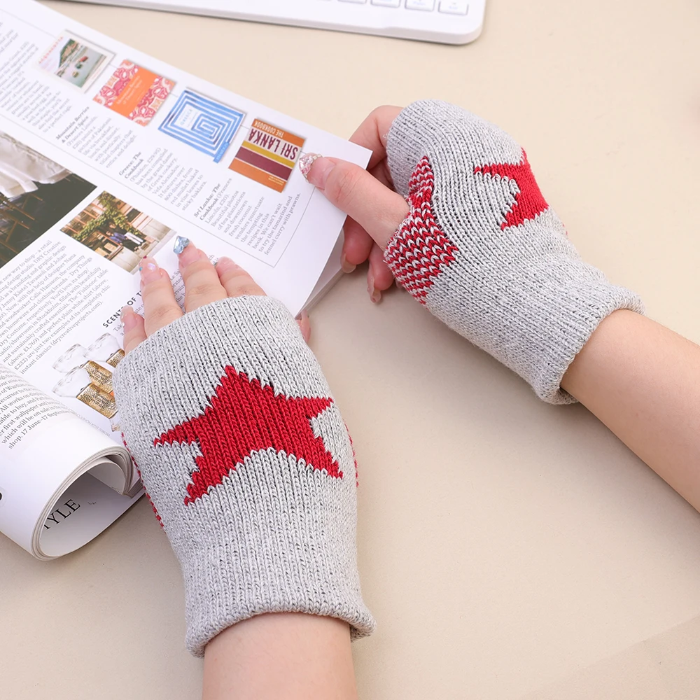 Women's Gloves Y2K Pentagram Knitted Fingerless Winter Gloves Soft Warm Wool Knitting Arm Flexible Hand Gloves Warmer for Men