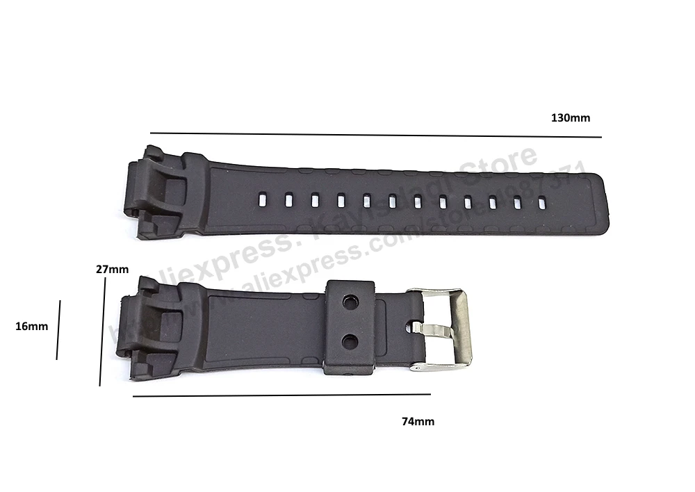 16mm Black Rubber Watch Band / Strap Compatible for Casio G-Shock G-2310 , G-2310BC , G-2310R , G-2400 , GW-2300F , GW-2300FP