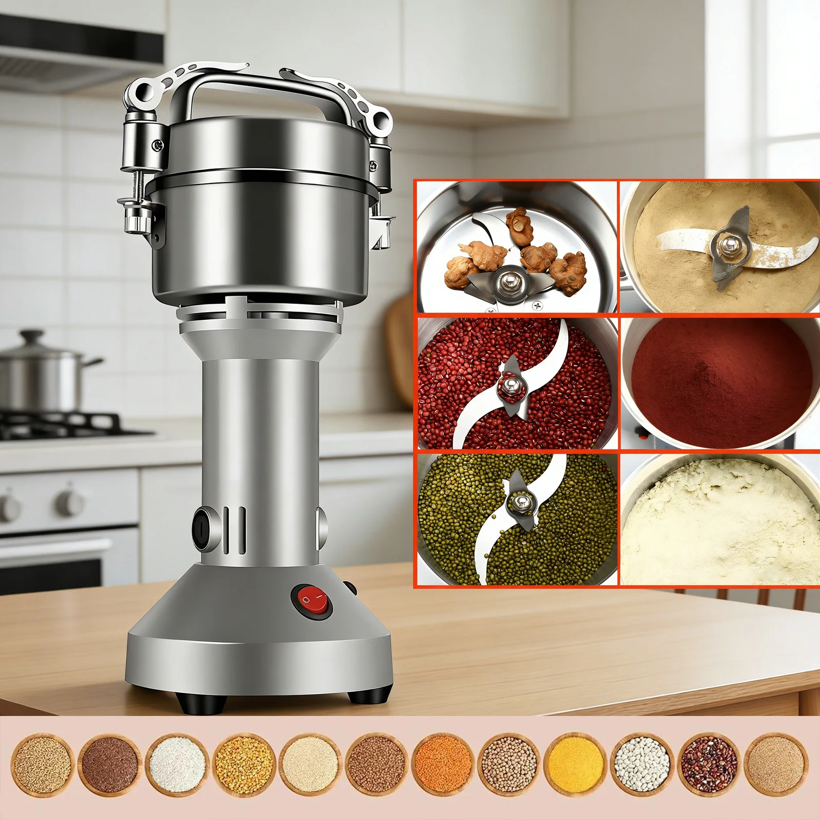 Molino de Granos, Especias, Cereales, Café y Alimentos Secos de 150G/800G, Molinillo de Alta Velocidad para Espresso con Cuchillas Anti-Obstrucción, Alta Finura de Molienda y Diseño de Tapa de Liberación Rápida
