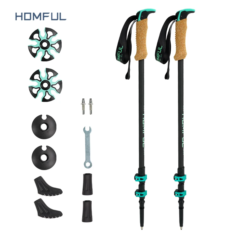 Homful Nordic 195 g/szt. Kijki trekkingowe Laski Alpenstock Teleskopowe ultralekkie Premium Carbon Regulowane z szybką blokadą