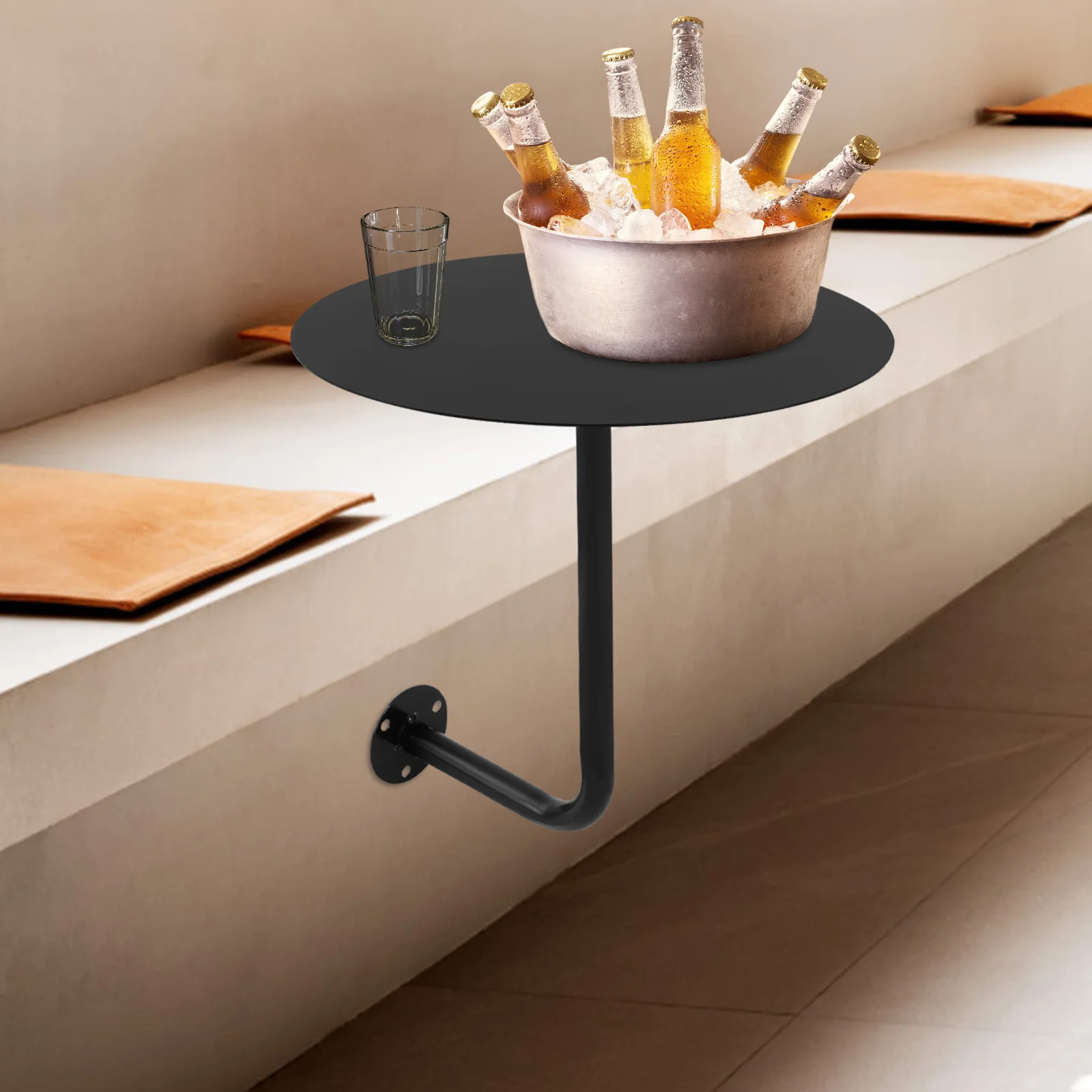 Wall Mounted Round Coffee Table, Industrial Black Pub Table 33lb Capacity, Space Saving Bar Table for Home & Commercial Use