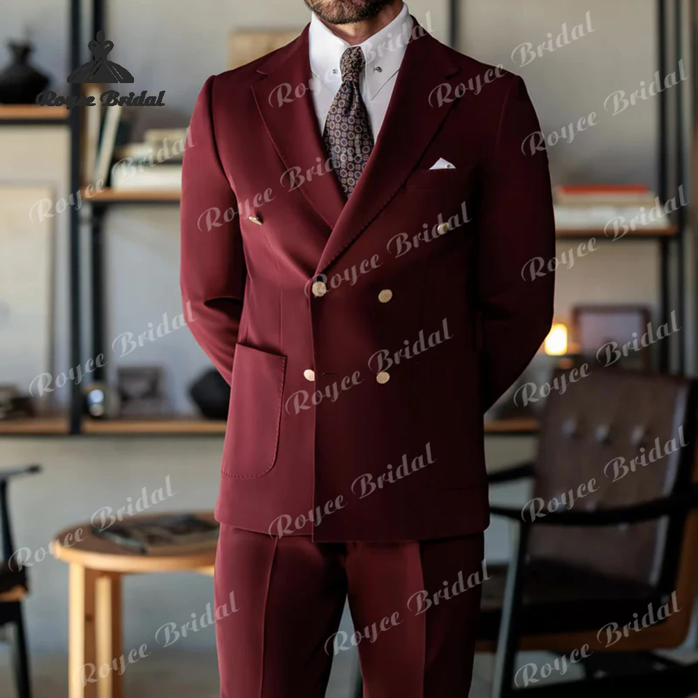 Trajes de boda de tres piezas con doble botón para hombre, traje de boda con cuello ajustado de Color sólido, 2026