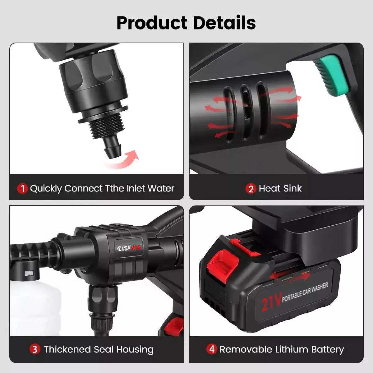 غسالة الضغط اللاسلكية، غسالة كهربائية محمولة مع بطارية محمولة بدون فرش، غسالة سيارات عالية الضغط #2