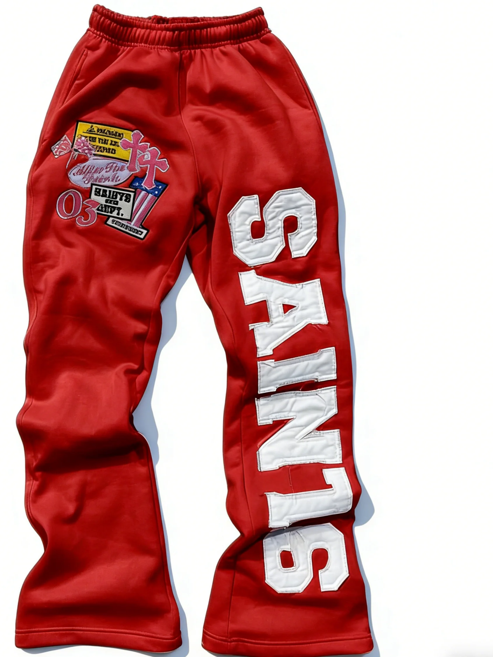 

Unisex Streetwear Raw-Edge Striped Sweatpants Terry Fabric Vintage Wide-Leg Men's Sweatpants