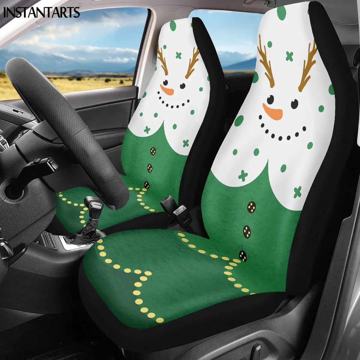 INSTANTARTS Lovely Funny Snowman Pattern Automobile Decorative Seat Covers Durable Protector Cushion Uniserval Size Fit Most Car