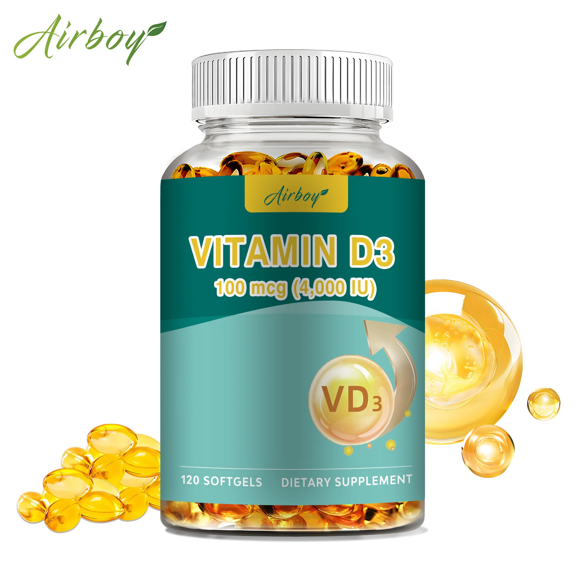 Vitamin D3 - Promotes Strong Bones and Teeth, Immunity, Healthy Muscle Function - 120 Capsules