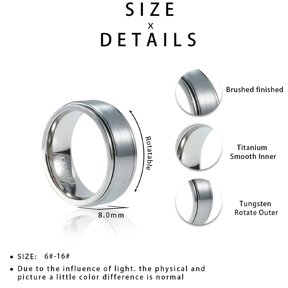 Trendy Stainless Steel Black Rings For Men Women Wedding Tungsten Carbide Rotatable Fidget Spinner Rings Anxiety Jewelry 6/8mm