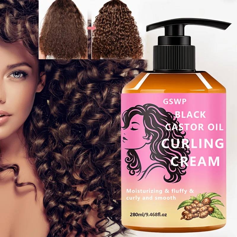 Crema para rizos con aceite de ricino negro GSWP, hidrata y suaviza profundamente el cabello, realzando tanto el brillo como el volumen. 280 ml