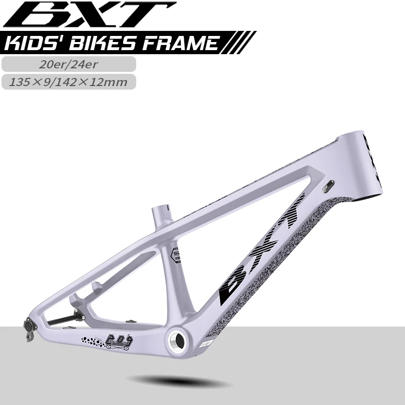 BXT 20/24er Carbon-Fahrradrahmen MTB Kinderfahrrad-Rahmenset mit Steckachse/QR, ultraleicht, passend für Körpergrößen von 120 cm bis 150 cm