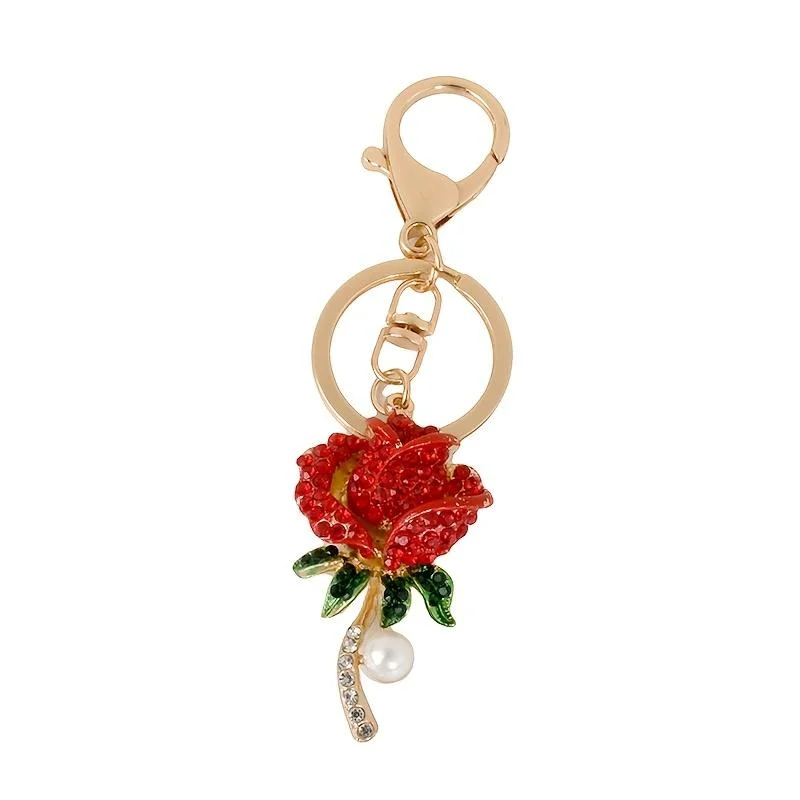 

Creative diamond-encrusted romantic red rose metal keychain, suitable for giving gifts to girlfriends