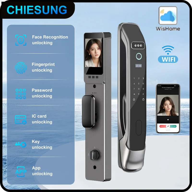 Smart lock 3D face recognition fingerprint waterproof smart door wifi remote photo capture unlocking with App key NFC  RFID Card