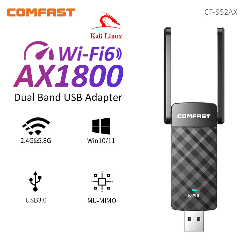 COMFAST WiFi 6 USB Adapter 2.4G&5.8G AX1800 USB3.0 Wireless Dongle Network Card WiFi6 Adapter For Win10/11 Wifi Antenna Receiver