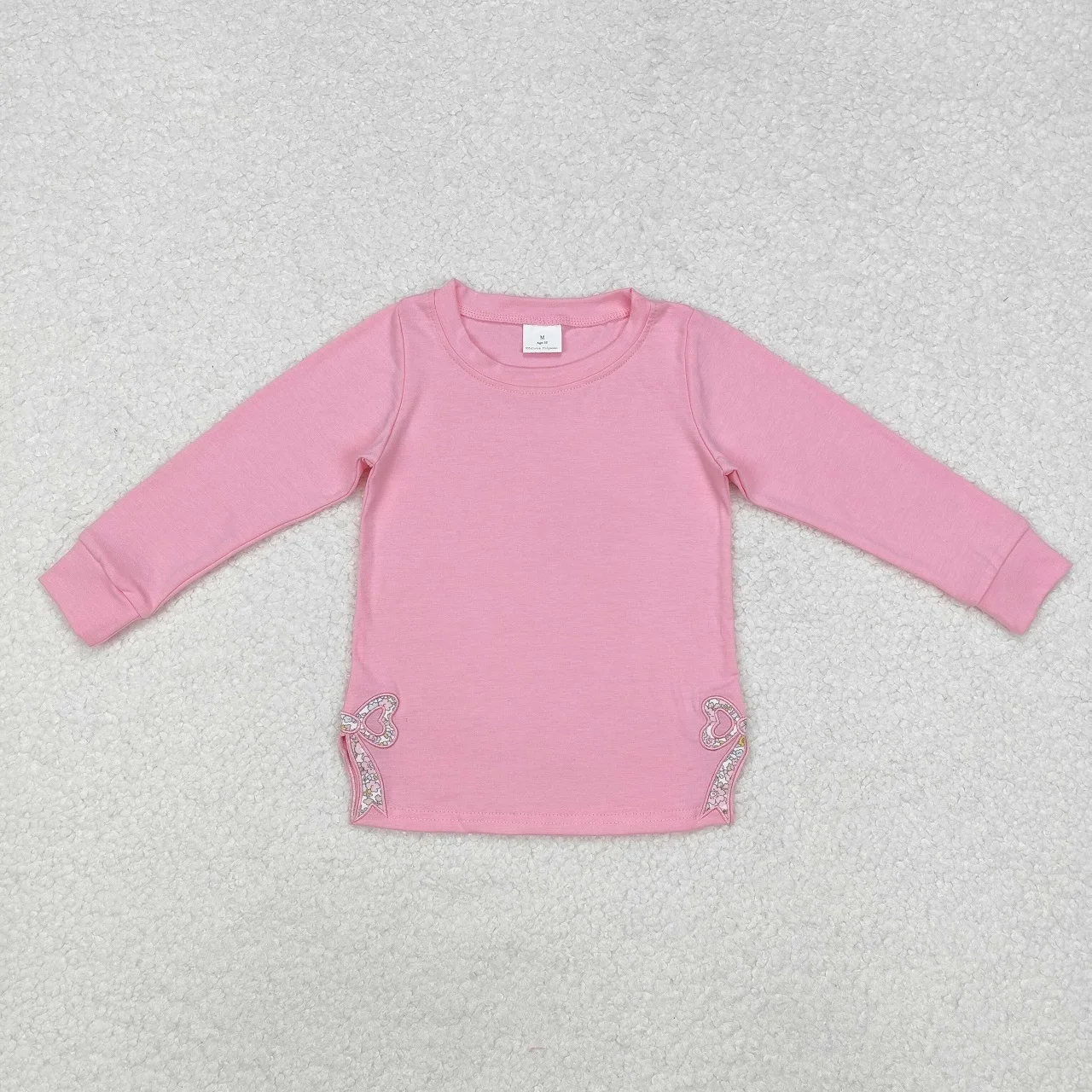 Wholesale Toddler Long Sleeves Embroidery Floral Bows Shirt Baby Girl Children Pullover Cotton Clothes Infant Clothing