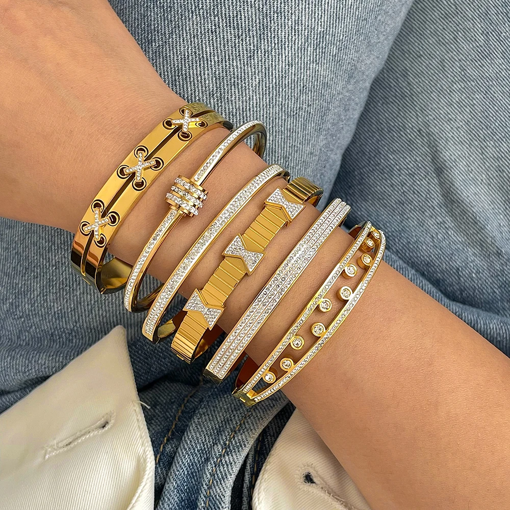 Luksusowa bransoletka ze stali nierdzewnej bransoletka dla kobiet Rolling Beads Bow Knot Heart Chain Bransoletki Cyrkon Biżuteria warstwowa do układania w stosy — zdjęcie 5