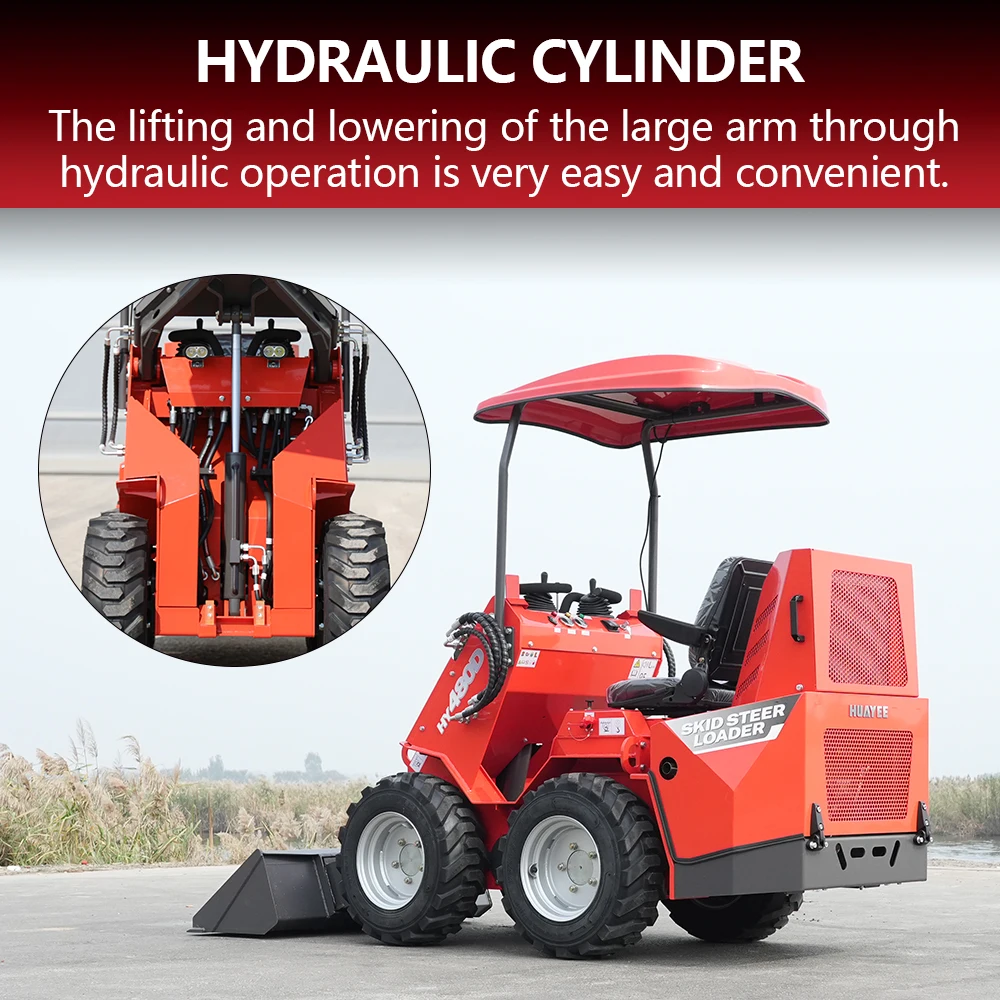 HUAYEE HY480D جرافة انزلاقية صغيرة، محرك Briggs & Stratton 23 HP - رائع للبناء الصغير متعدد الاستخدامات والمناظر الطبيعية