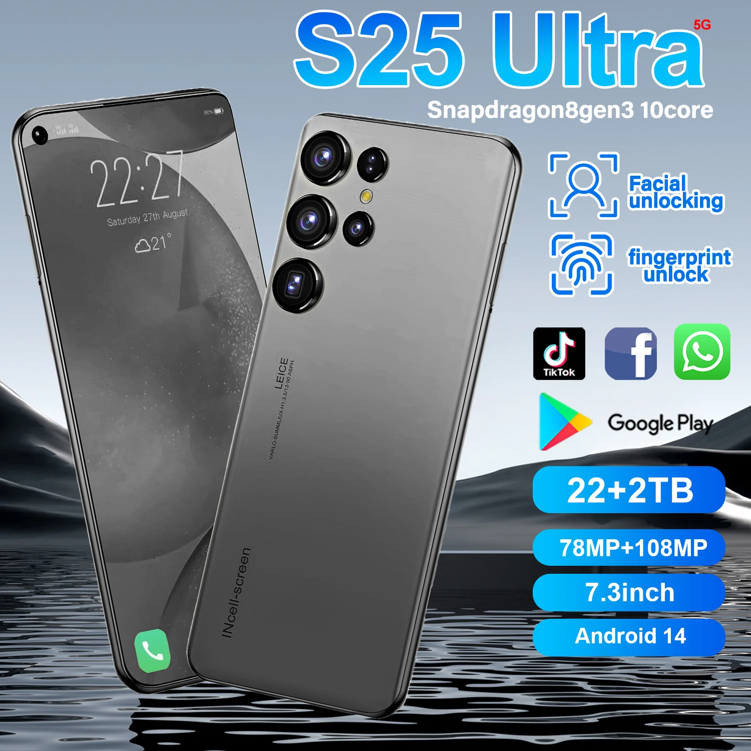 هاتف ذكي S25 بشريحتين ، هاتف محمول عالي الدقة ، فتح هواتف محمولة ، 5G ، ، Android 14 ، Snapdragon 8gen3 ، 10Core ،