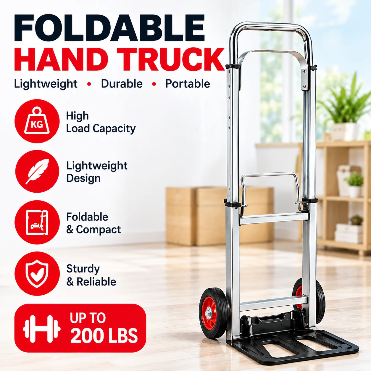 Foldable Aluminum Trolley with Wheels – Portable Lightweight Cart for Luggage, Warehouse & Home Use