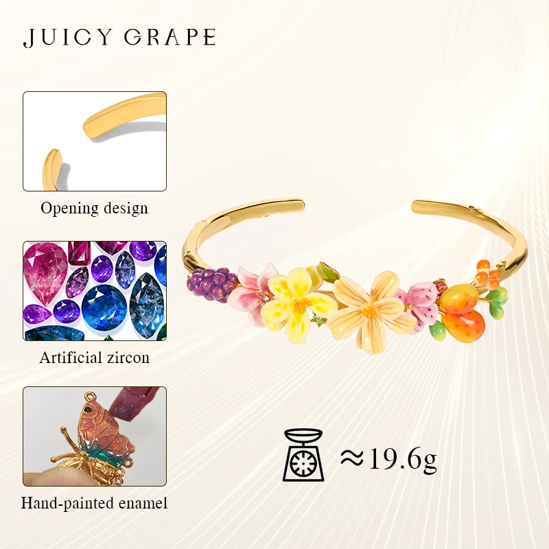 Juicy GrapeFashion Luxury Enamel Flower Bangle Pear Blossom Fragrant Pear Bangle 18K Gold-Plated Girl Jewelry  Birthday Gift