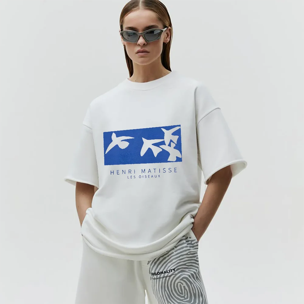 

Blue Melancholy Bird Feeling 2025 Hot Women Graphic Tshirt Vintage Casual Streetwear Y2k Style Cotton Tee Fashion Loose Fit Top