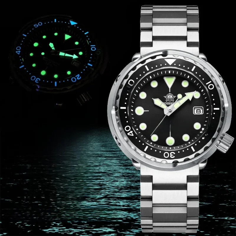 ADDIESDIVE – męski zegarek mechaniczny z luminescencyjną wskazówką C3, wodoszczelny do 300 m, szkło szafirowe, mechanizm automatyczny NH35, zegarek na rękę, stalowy, model Tuna, zegarek dla nurków. — 2