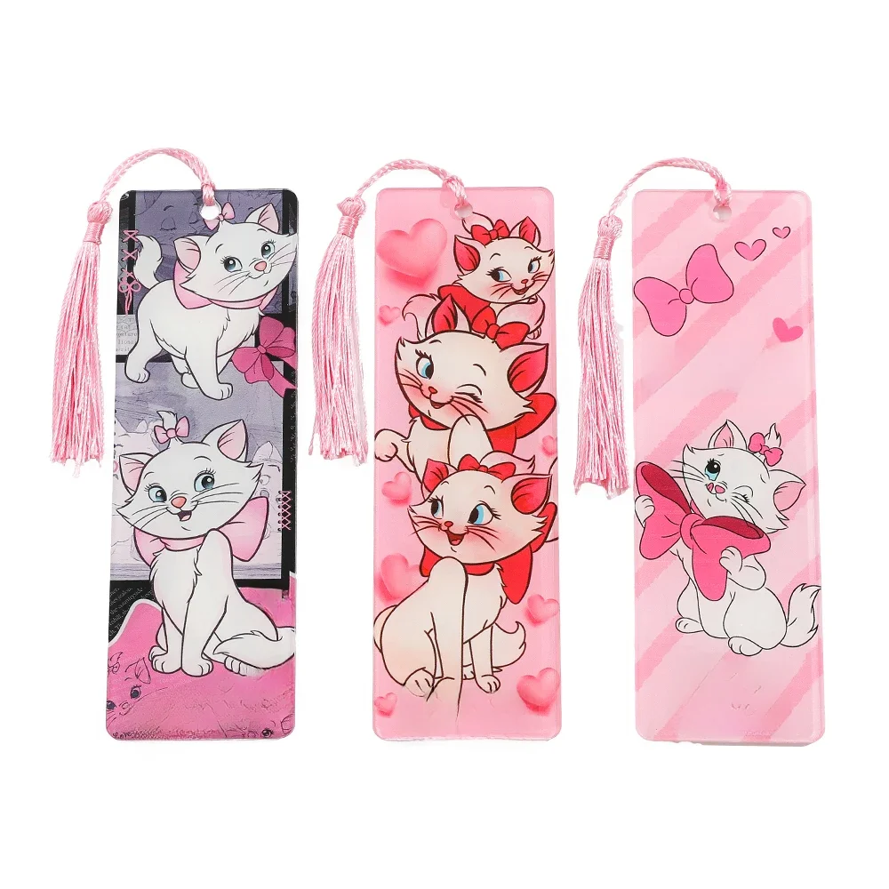 Marque-page en acrylique avec pompons roses, marque-page de lecture, fournitures de papeterie, cadeaux de festival pour étudiants, dessin animé Marie, chat