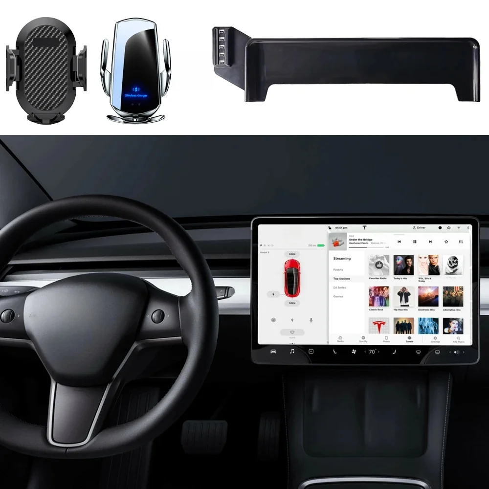 Samochodowy uchwyt na telefon do Tesla Model Y 2017-2021 2022 2023 2024 Stała podstawa ekranu Uchwyt GPS Bezprzewodowe ładowanie Uchwyt na telefon Samochód — zdjęcie 2