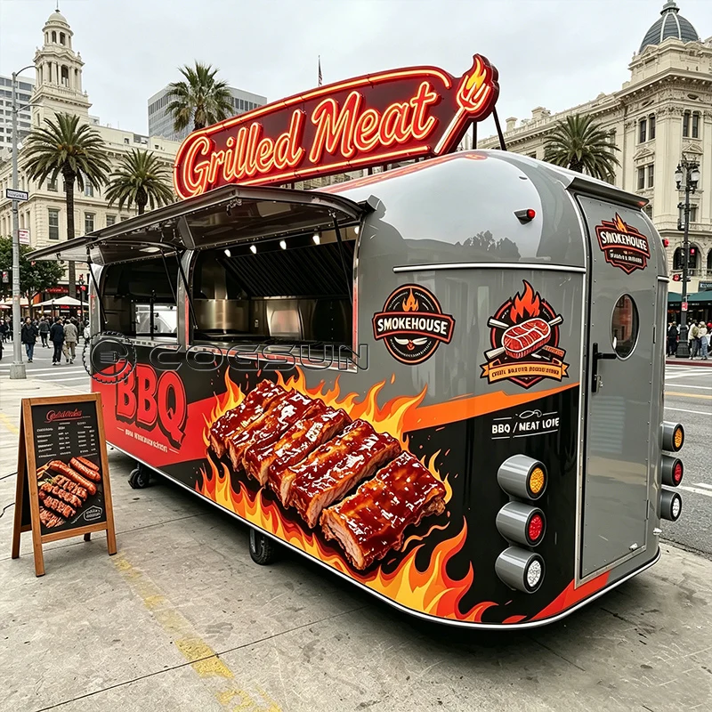 

COGSUN Luxury BBQ Food Trailer Fully Equipped Commercial Mobile Kitchen for Street Hot Dog Coffee Food Busines