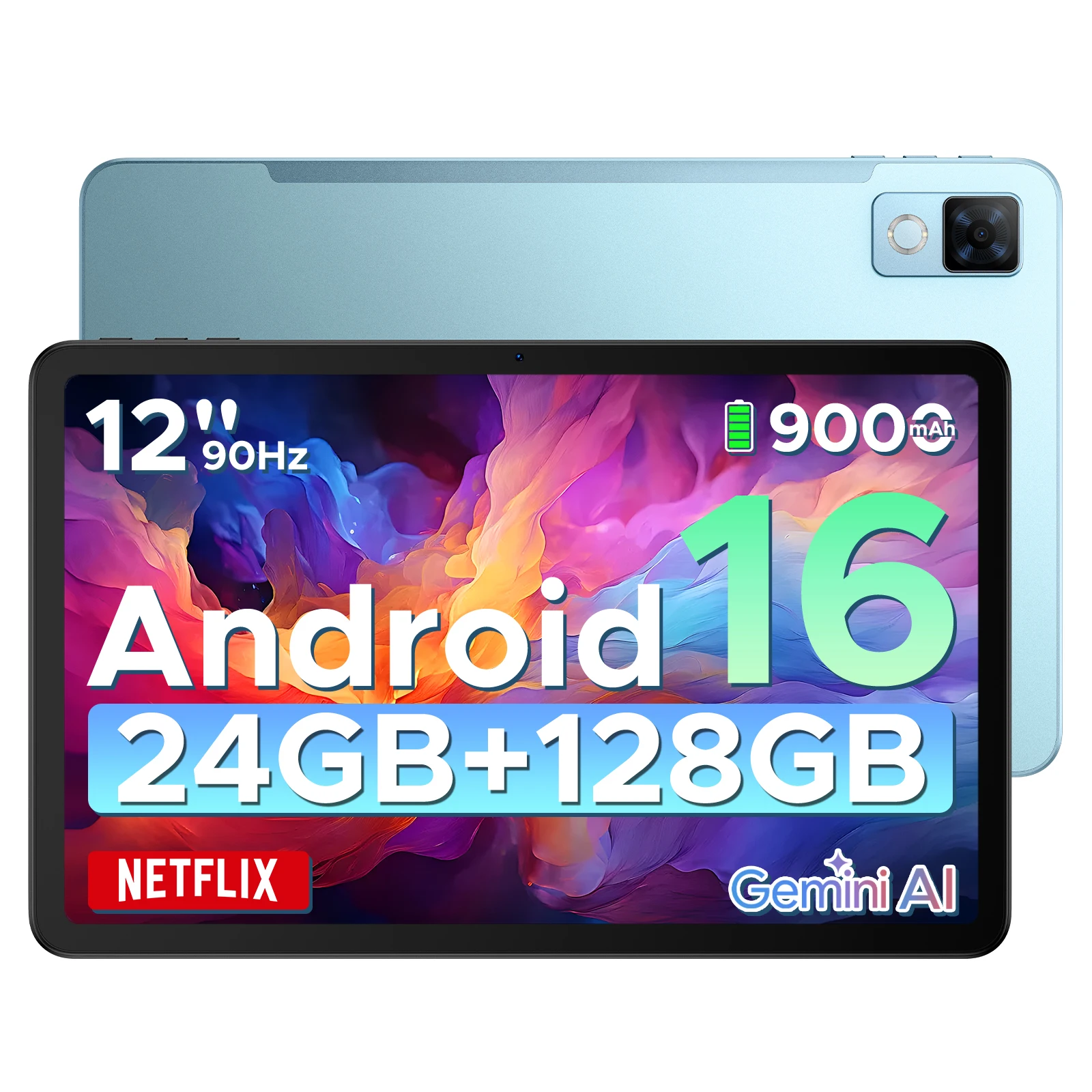 DOOGEE U12 Tablet 12 inch Android 16 Gemini AI 12'' FHD+ 90Hz scherm 24GB RAM+128GB 9000mAh batterij 7,8mm ultradunne tablet-pc