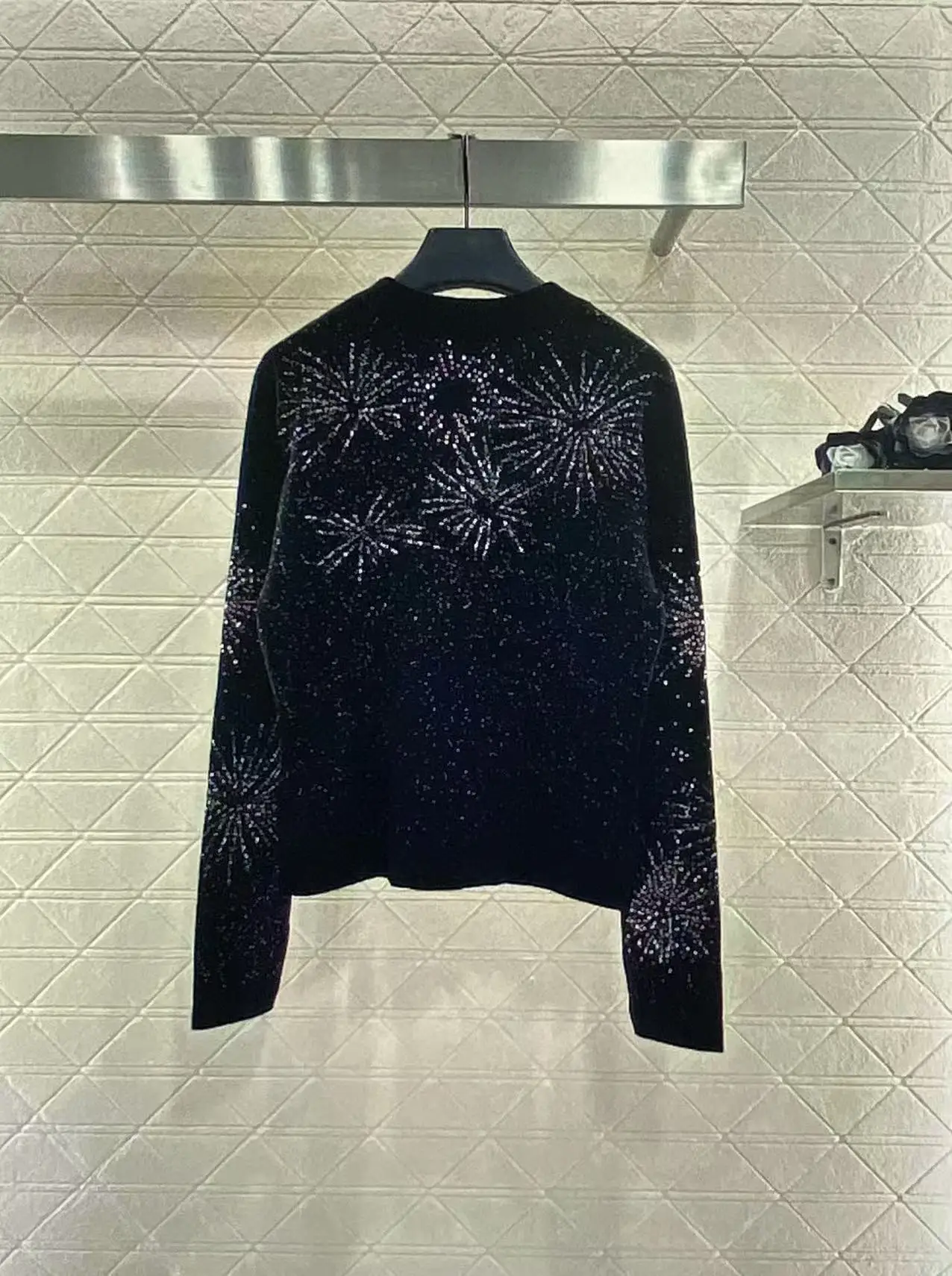 

Fashion Snowflake Handmade Rhinestone Women Cashmere Blend Knit Long-sleeved Sweater 25 Autumn/Winter Classic Slim Top YF8