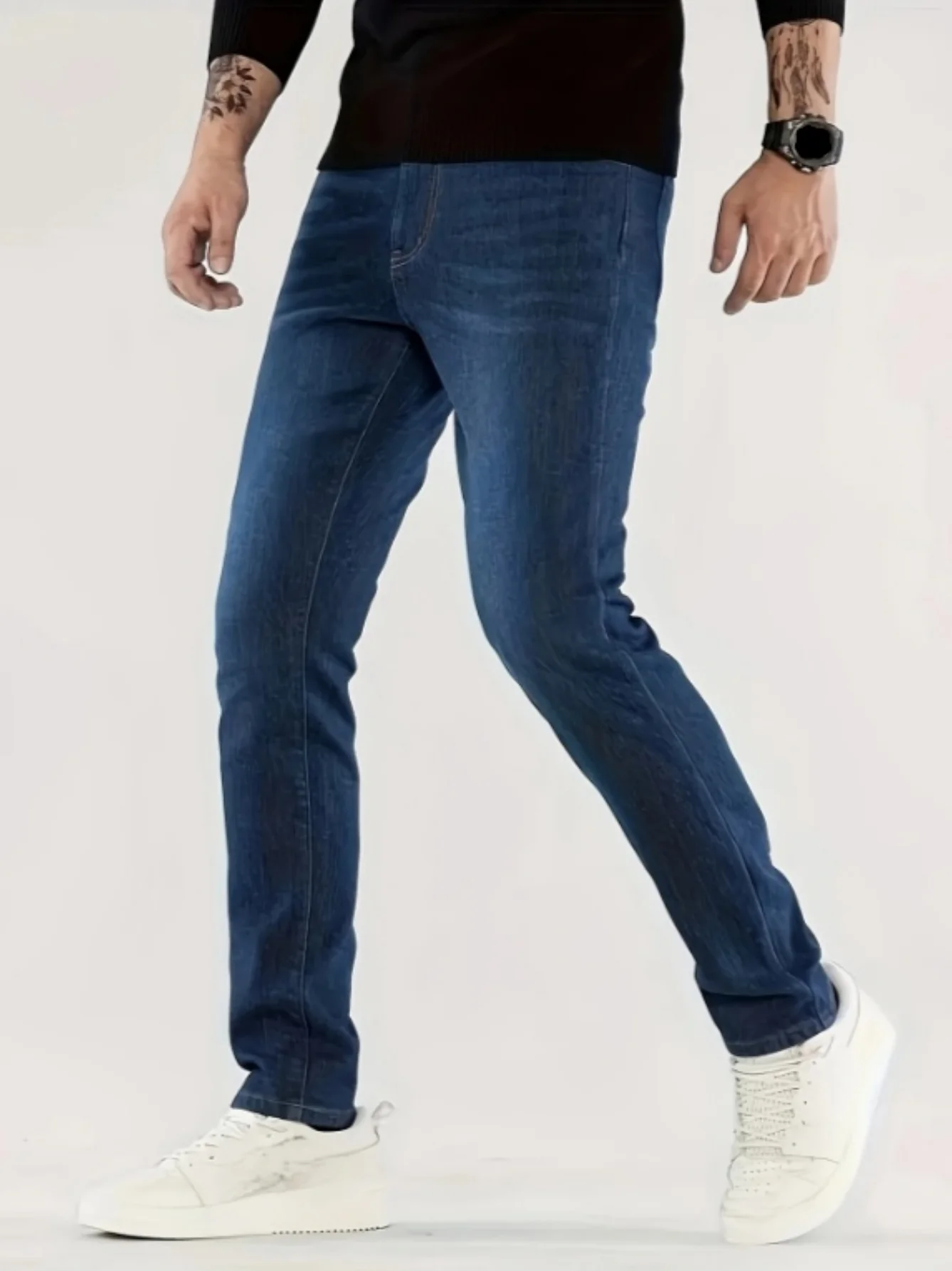 

Мужские эластичные джинсы узкого кроя, структурированная эластичная ткань, повседневный курс для гольфа в четверть обратах, подходит для всех сезонов